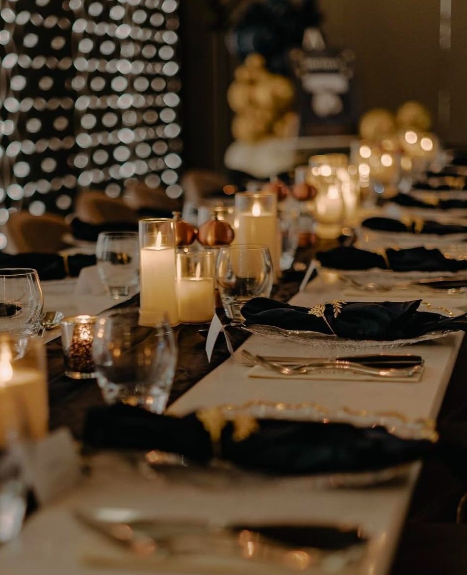 Navy & Gold Private Dinner; event styling by Nylux Events Ltd