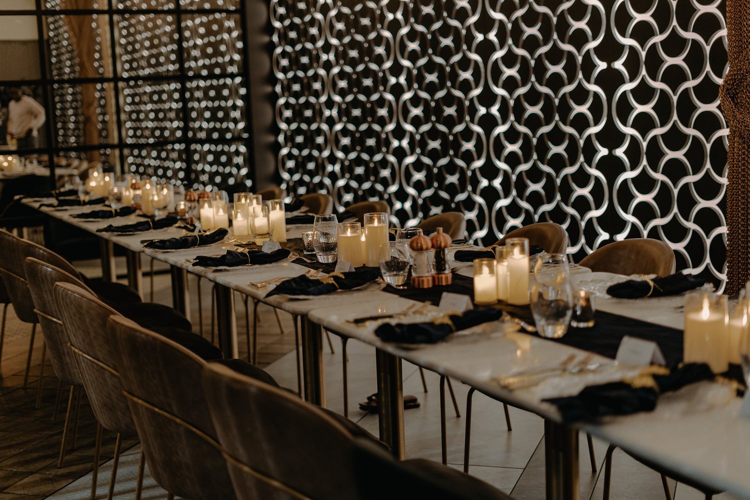 Navy & Gold Private Dinner; event styling by Nylux Events Ltd