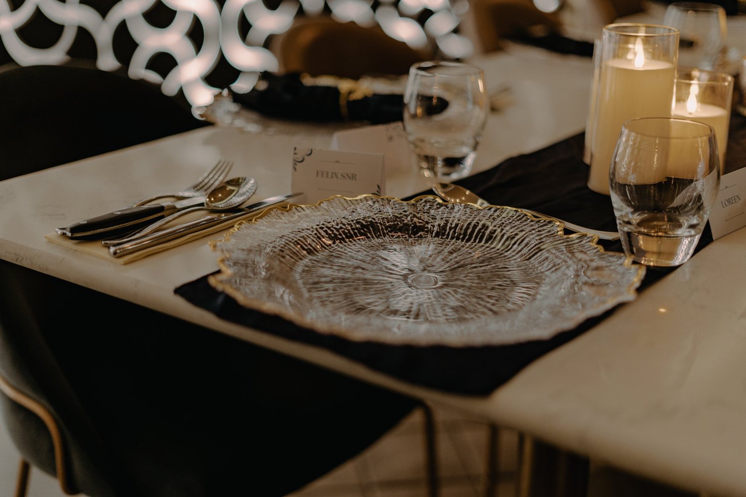 Navy & Gold Private Dinner; event styling by Nylux Events Ltd