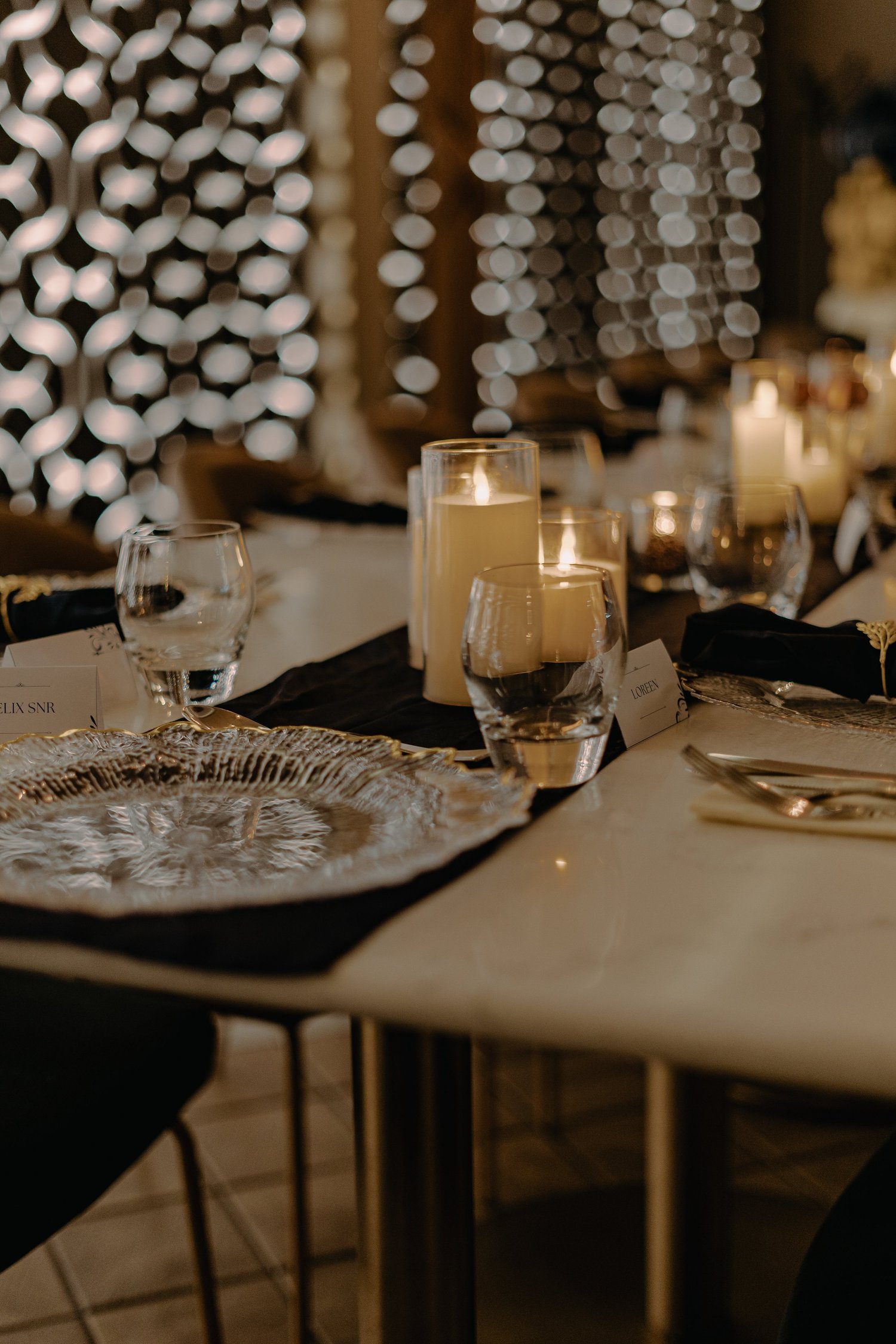 Navy & Gold Private Dinner; event styling by Nylux Events Ltd