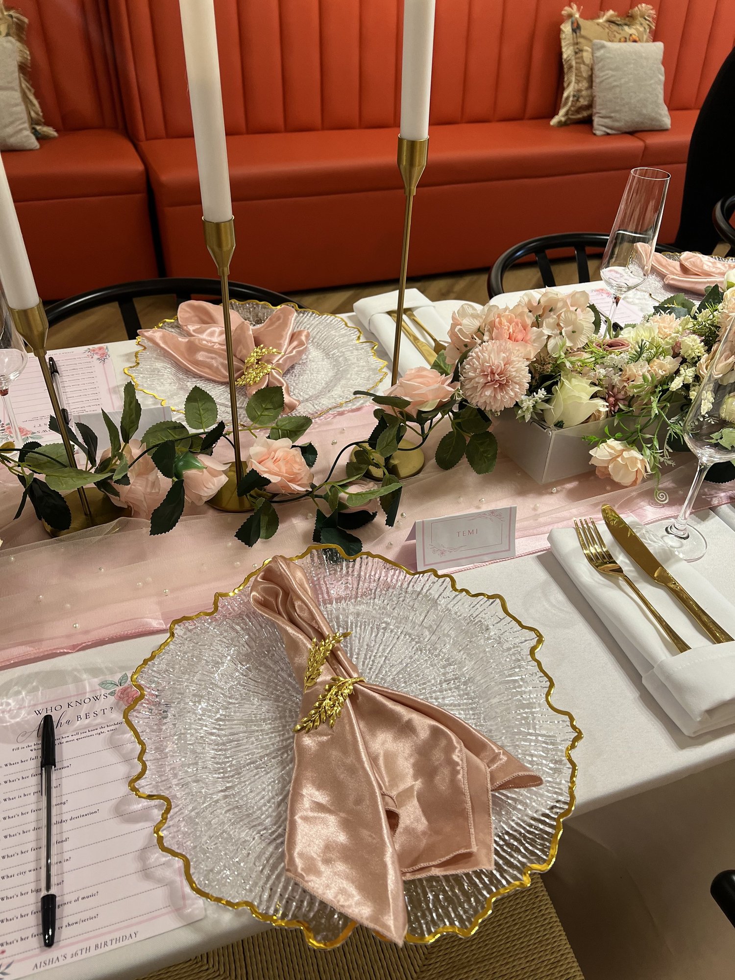 Pink & Gold Floral Private Dinner; event styling by Nylux Events Ltd