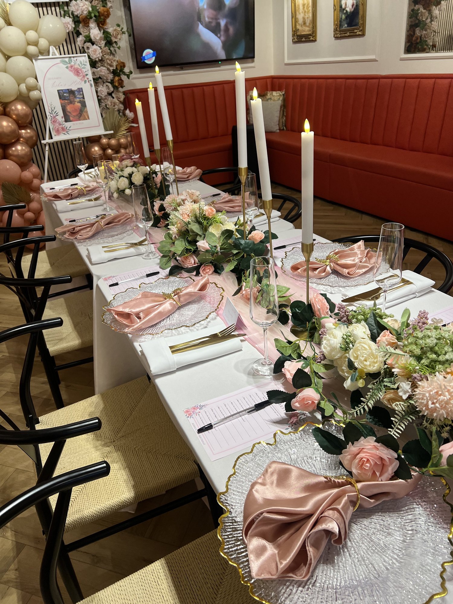 Pink & Gold Floral Private Dinner; event styling by Nylux Events Ltd