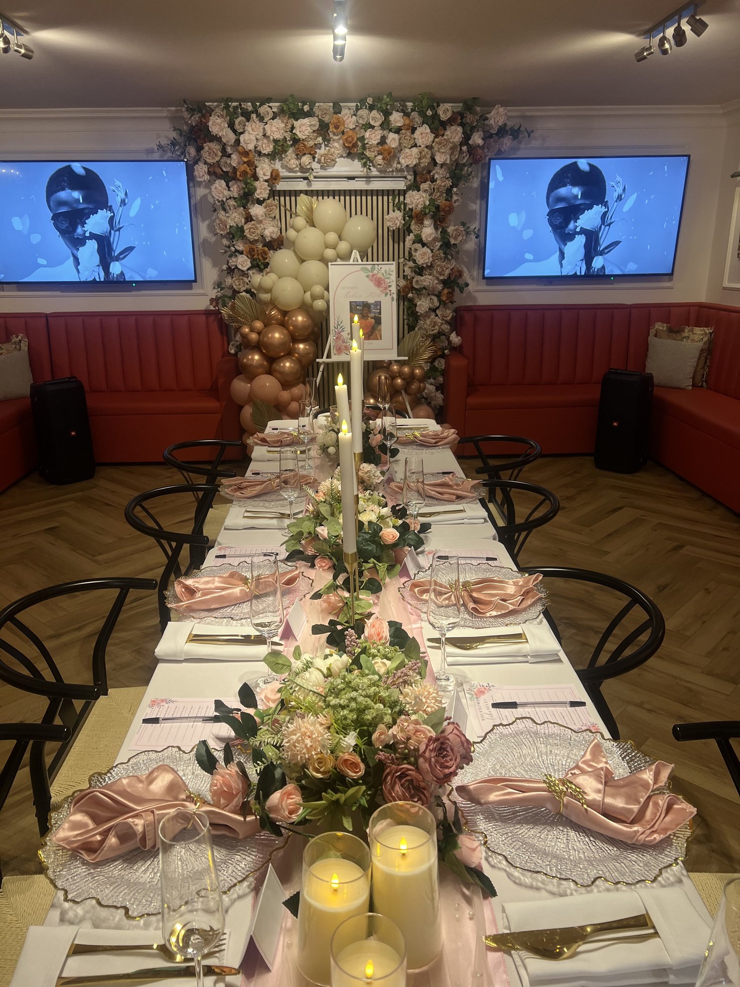 Pink & Gold Floral Private Dinner; event styling by Nylux Events Ltd