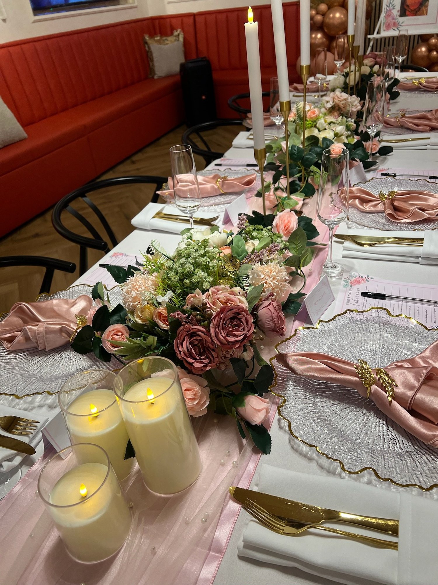 Pink & Gold Floral Private Dinner; event styling by Nylux Events Ltd