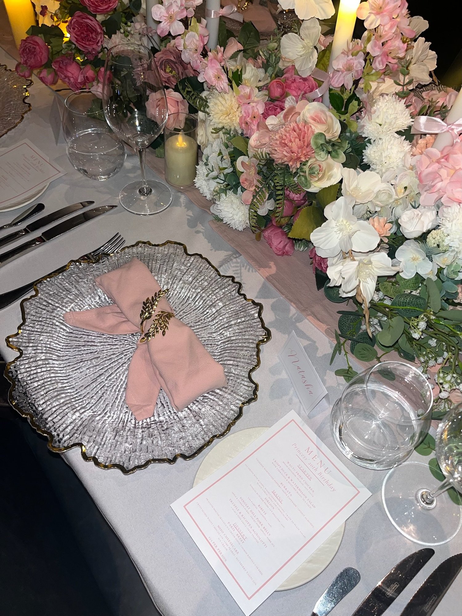 Pink & Nude Floral Private Dinner; event styling by Nylux Events Ltd