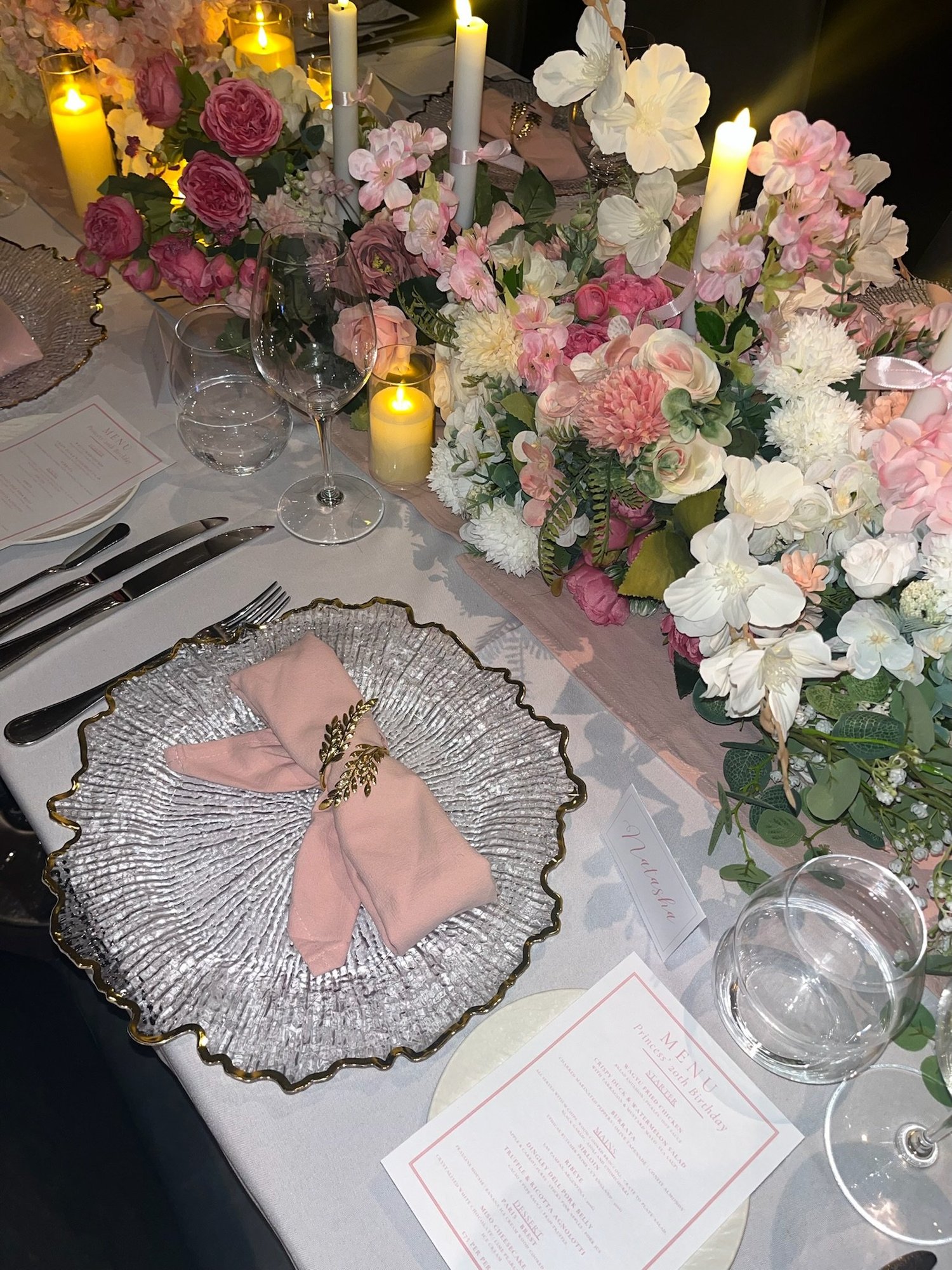 Pink & Nude Floral Private Dinner; event styling by Nylux Events Ltd