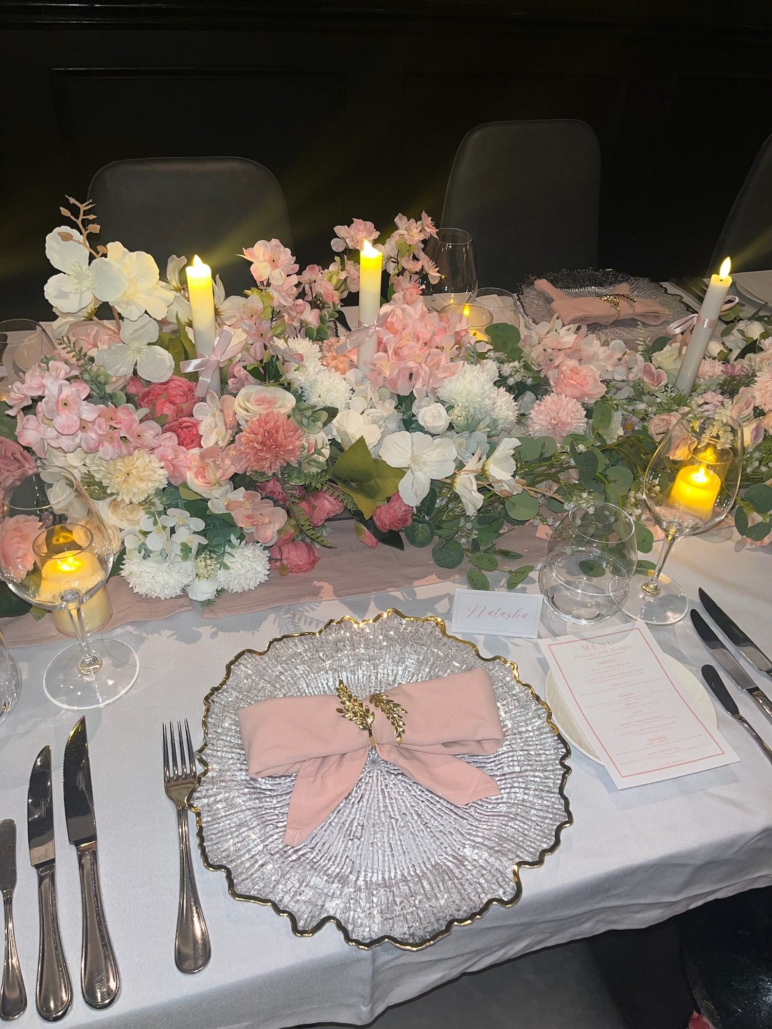 Pink & Nude Floral Private Dinner; event styling by Nylux Events Ltd