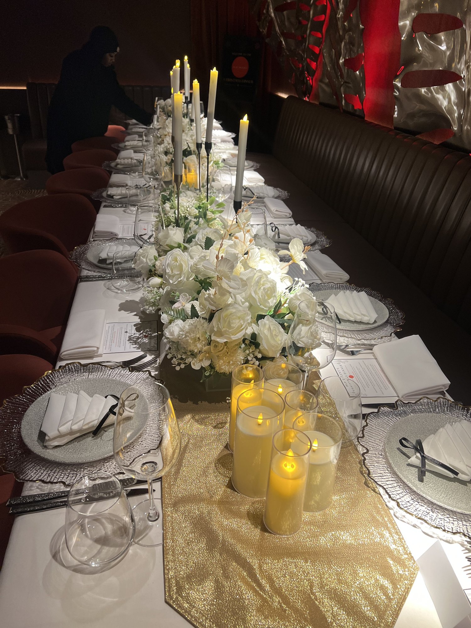 White Floral Christmas Private Dinner; event styling by Nylux Events Ltd