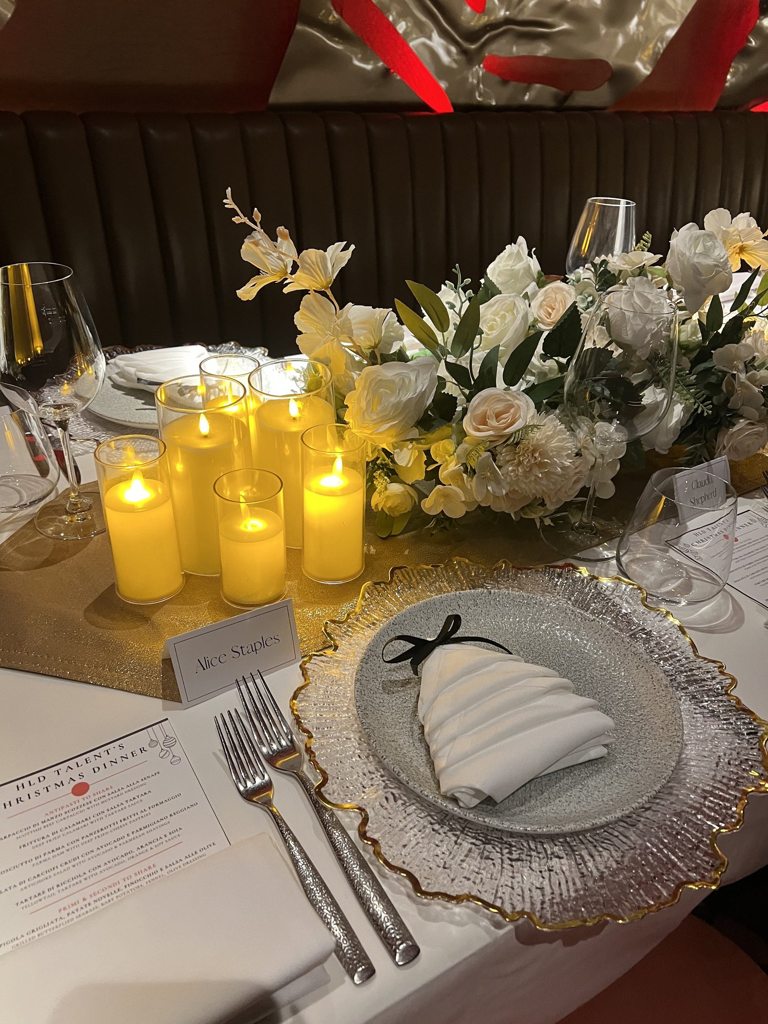 White Floral Christmas Private Dinner; event styling by Nylux Events Ltd