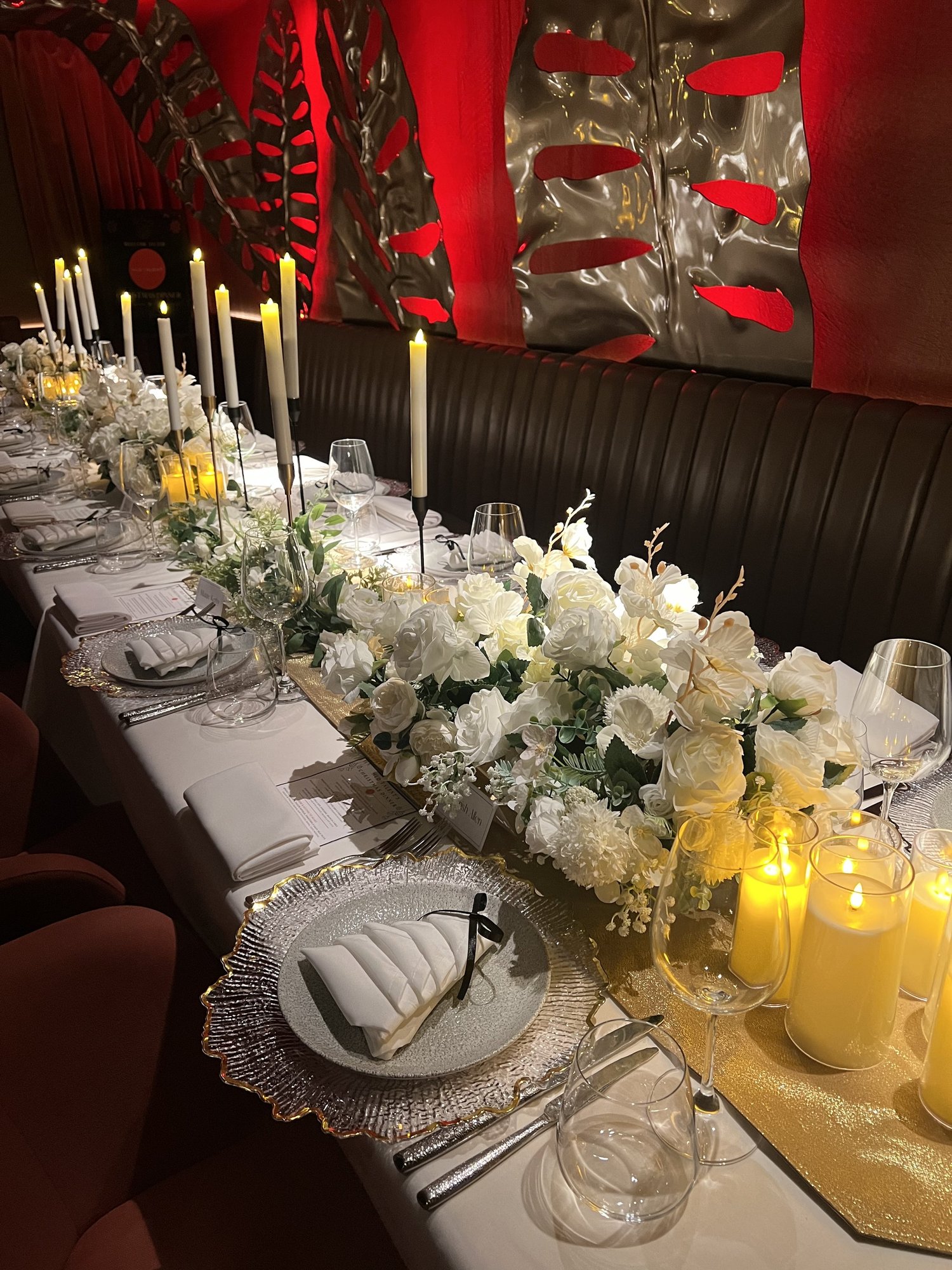 White Floral Christmas Private Dinner; event styling by Nylux Events Ltd