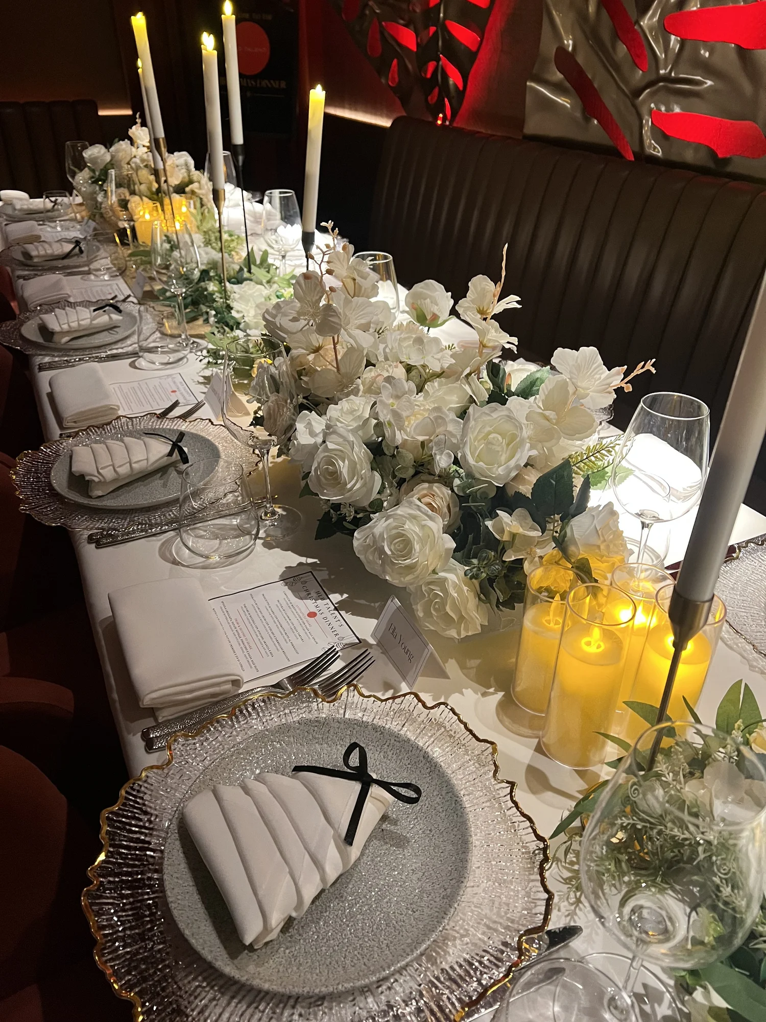 White Floral Christmas Private Dinner; event styling by Nylux Events Ltd