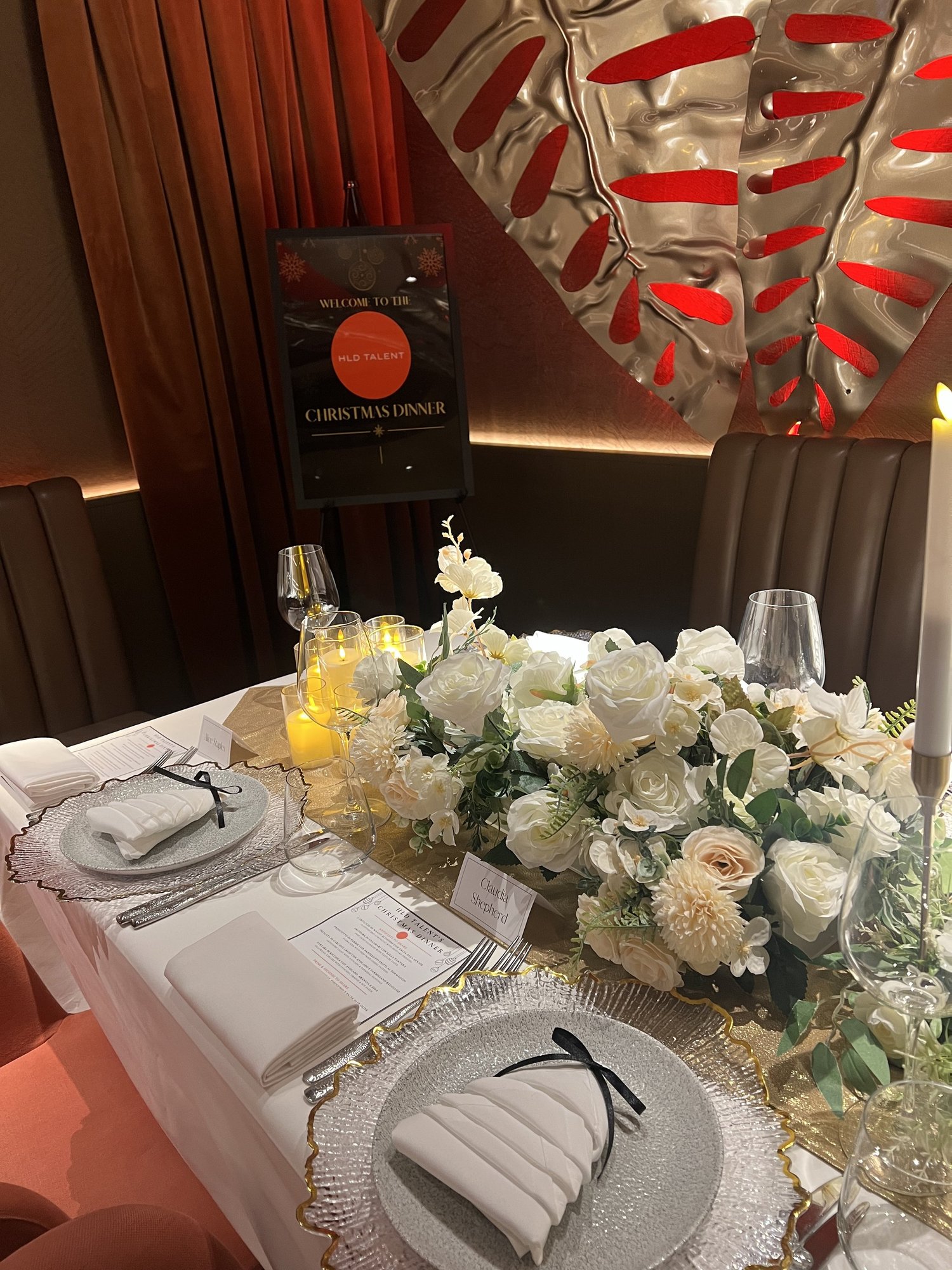 White Floral Christmas Private Dinner; event styling by Nylux Events Ltd