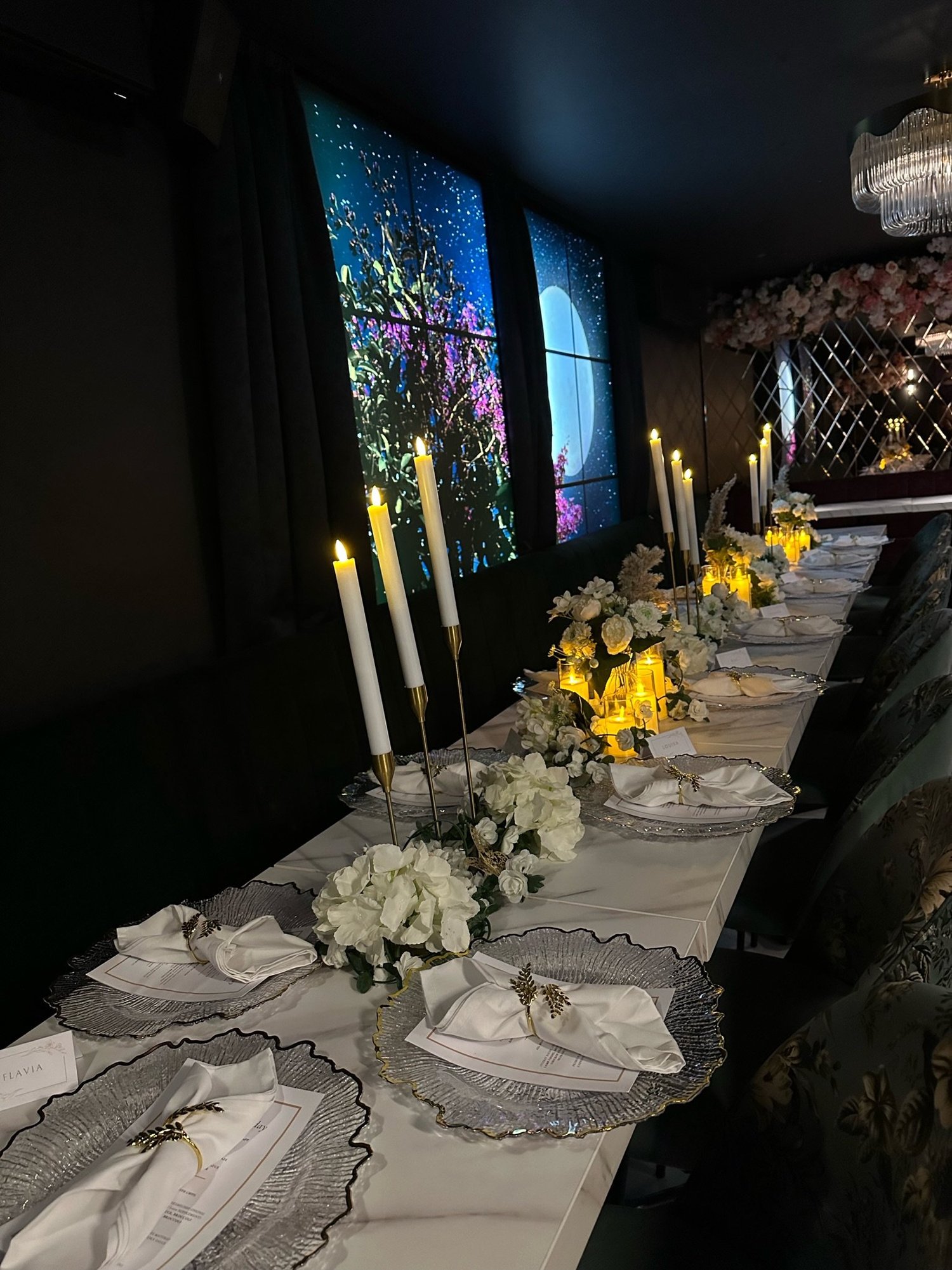 White & Gold Floral Private Dinner; event styling by Nylux Events Ltd