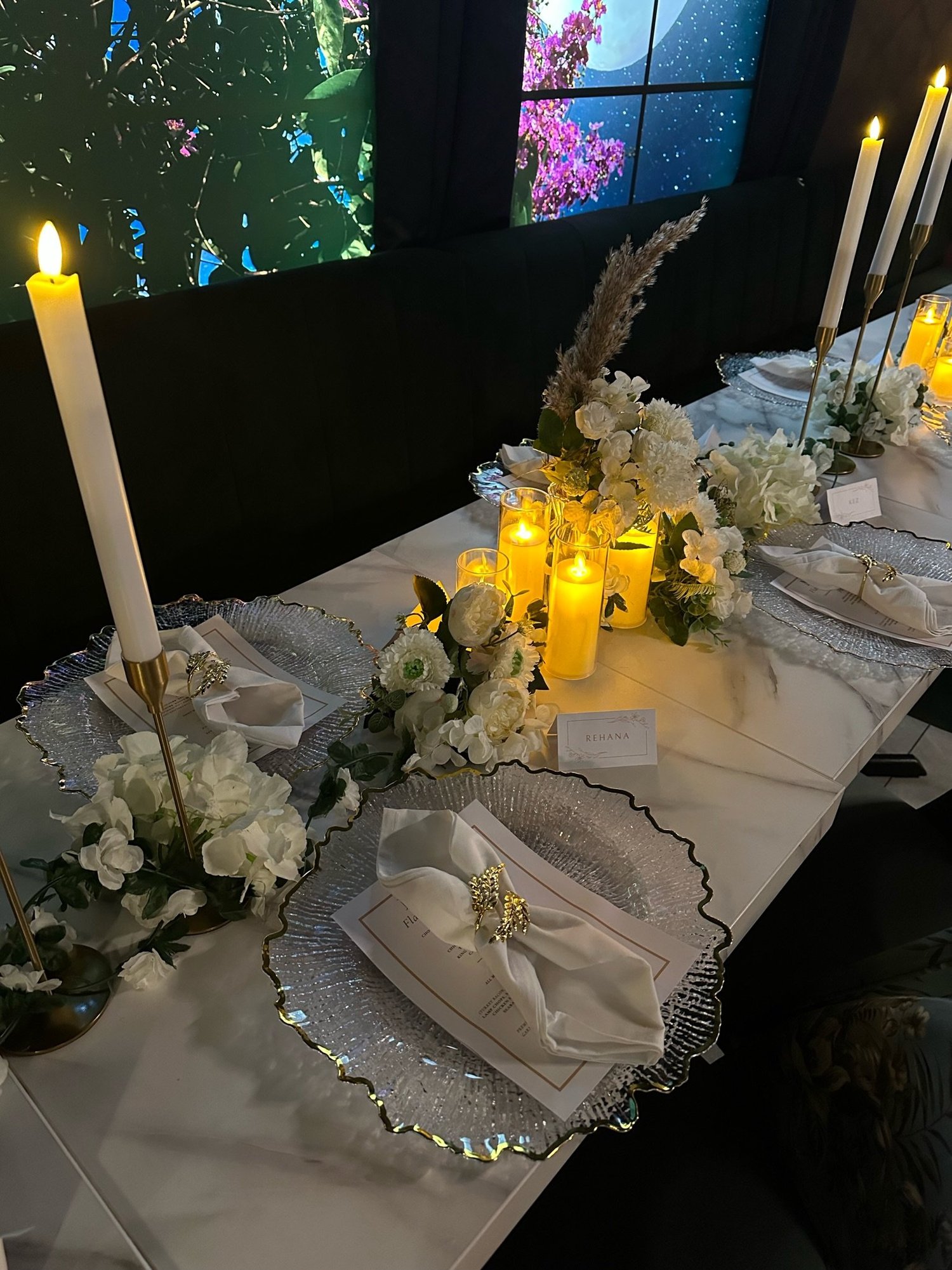 White & Gold Floral Private Dinner; event styling by Nylux Events Ltd