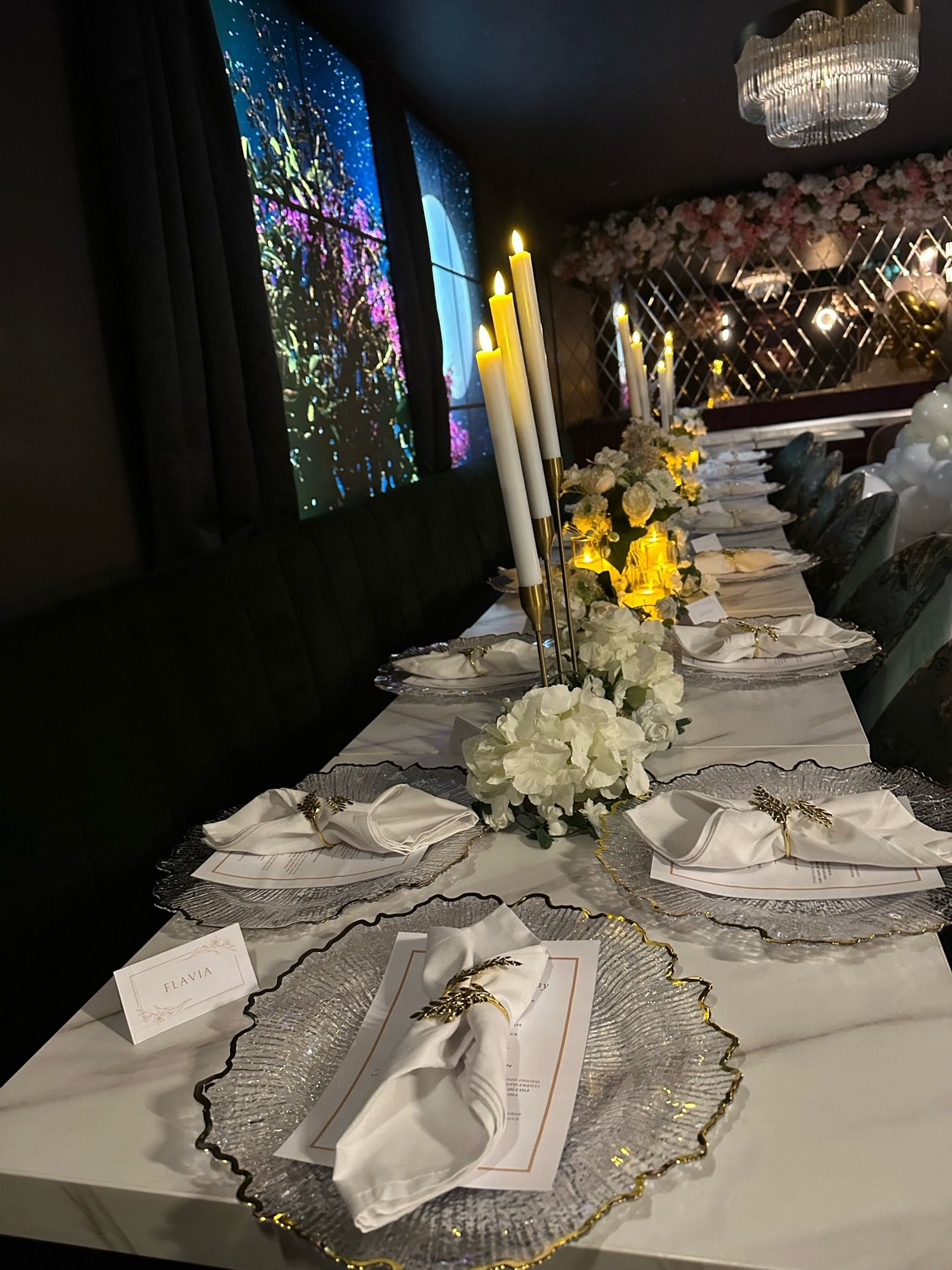 White & Gold Floral Private Dinner; event styling by Nylux Events Ltd