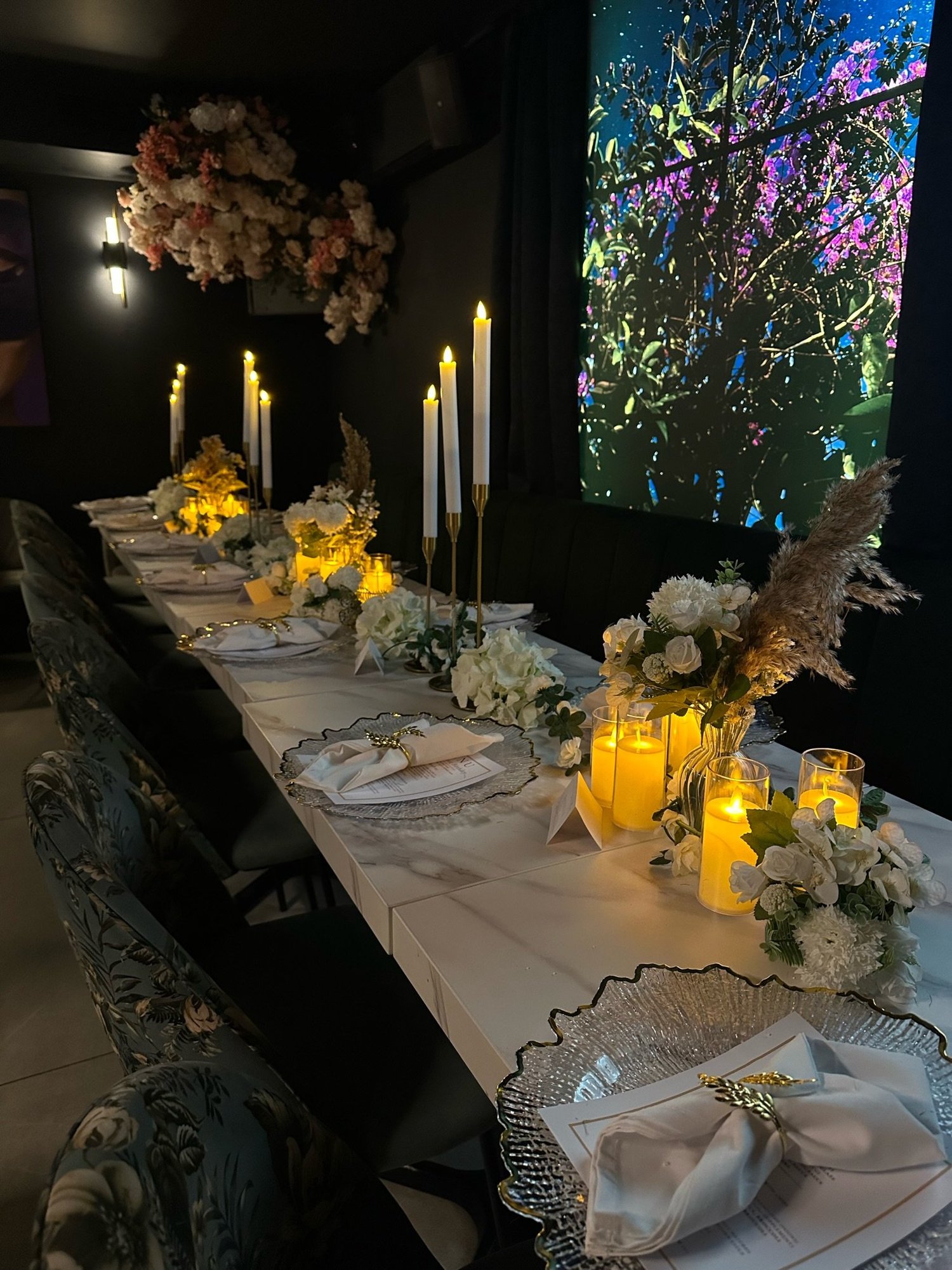 White & Gold Floral Private Dinner; event styling by Nylux Events Ltd