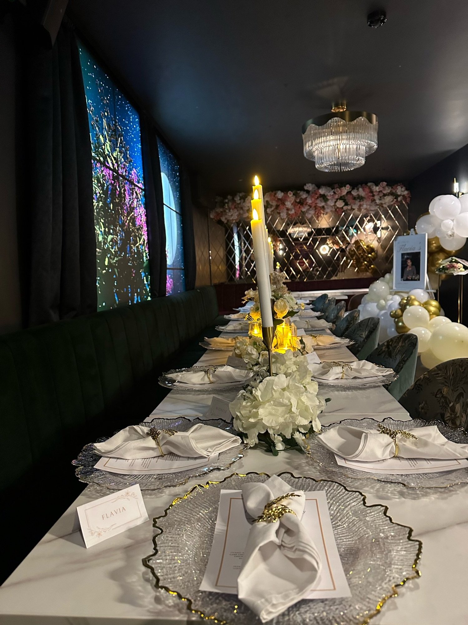 White & Gold Floral Private Dinner; event styling by Nylux Events Ltd