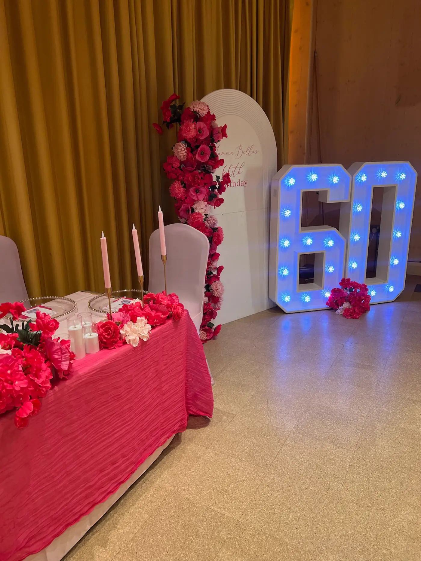 Dressed chairs and floral centrepieces