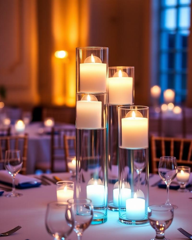 Candlelight in glass vases on a round table