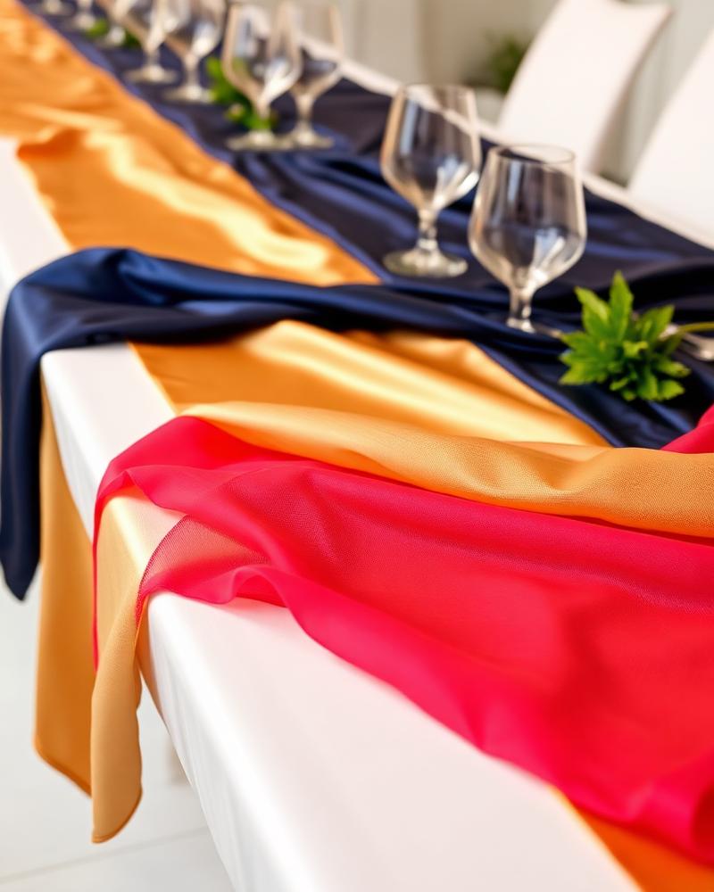 Table dressed with a runner, candles and layered linen