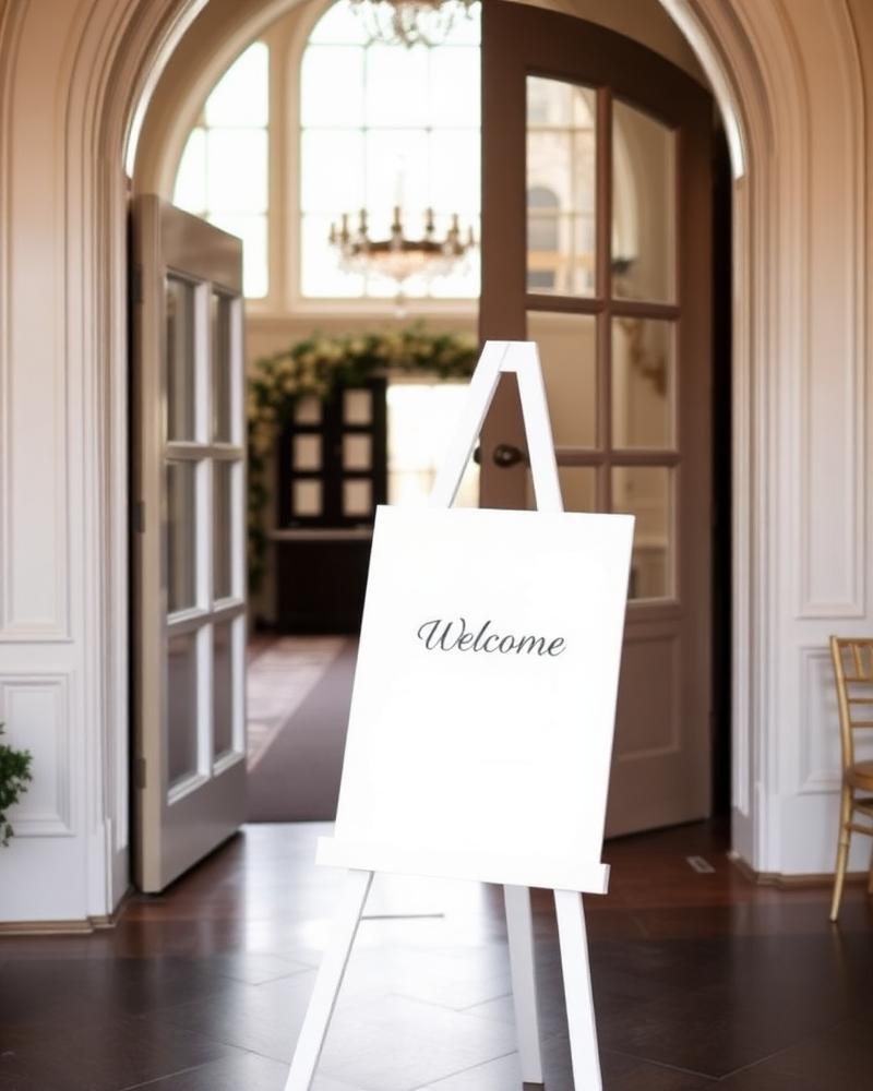 Welcome sign displayed on an easel